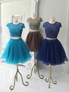 Princess Scoop Neck Organza Short/Mini Crystal Detailing Prom Dresses #UKM020102537