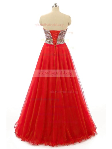 Empire Sweetheart Tulle Floor-length Sequins Prom Dresses #UKM020102886