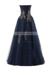 Wholesale A-line Sweetheart Tulle Floor-length Appliques Lace Dark Navy Prom Dresses #UKM020102622