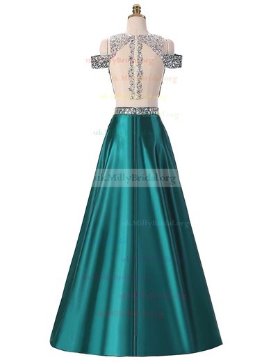 A-line Scoop Neck Satin Floor-length Crystal Detailing Prom Dresses #UKM020103343