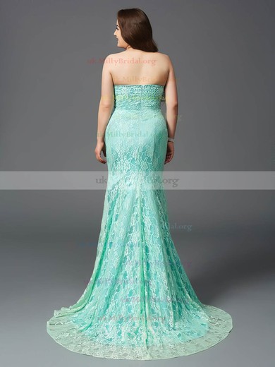 Trumpet/Mermaid Strapless Lace with Appliques Lace Sweep Train New Arrival Plus Size Prom Dresses #UKM020103417