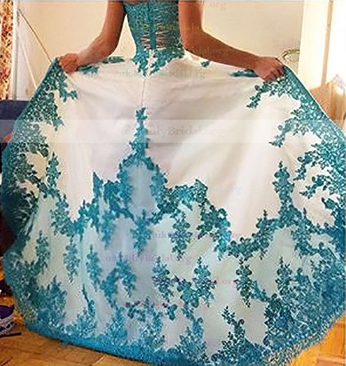 A-line Sweetheart Silk-like Satin Asymmetrical Appliques Lace Prom Dresses #UKM020103432