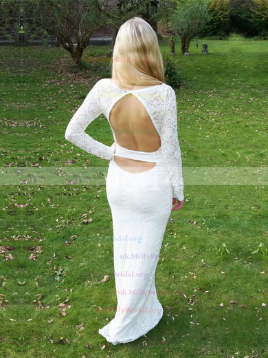Sheath/Column Scoop Neck Lace Floor-length Prom Dresses #UKM020103438