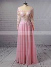 A-line Scoop Neck Chiffon Floor-length Appliques Lace Prom Dresses #UKM020103456