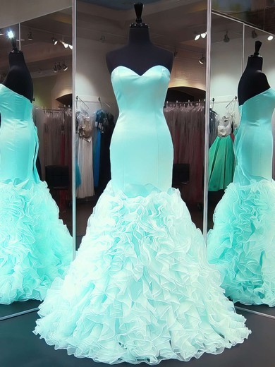 Trumpet/Mermaid Sweetheart Organza Silk-like Satin Sweep Train Cascading Ruffles Prom Dresses #UKM020103488