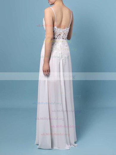 A-line V-neck Chiffon Floor-length Appliques Lace Prom Dresses #UKM020103508