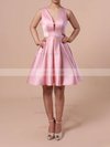 A-line V-neck Satin Short/Mini Prom Dresses #UKM020103512