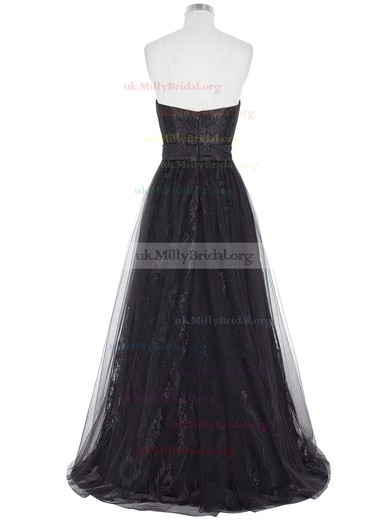 A-line Sweetheart Lace Tulle Floor-length Prom Dresses #UKM020103532
