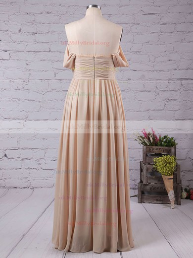 A-line Off-the-shoulder Chiffon Floor-length Ruffles Prom Dresses #UKM020103599