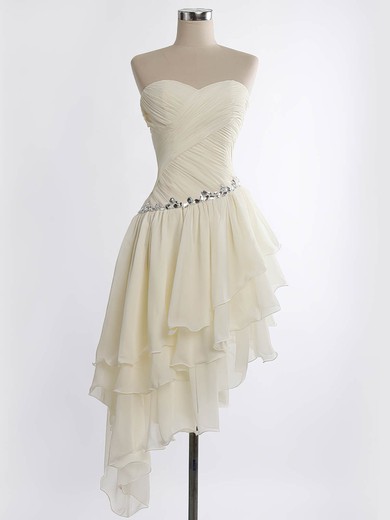 A-line Sweetheart Chiffon Beading Asymmetrical High Low Beautiful Prom Dresses #UKM020103611