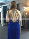 A-line V-neck Chiffon Floor-length Beading Prom Dresses #UKM020103636