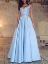 A-line V-neck Satin Floor-length Prom Dresses #UKM020103649