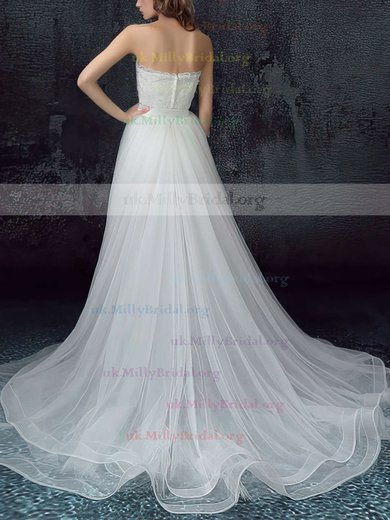 A-line Sweetheart Organza Tulle Appliques Lace Asymmetrical New Style Wedding Dresses #UKM00022878