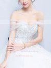 Glamorous Ball Gown Off-the-shoulder Tulle with Beading Court Train Backless Wedding Dresses #UKM00022888