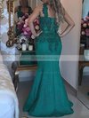 Trumpet/Mermaid V-neck Lace Floor-length Appliques Lace Prom Dresses #UKM020103713