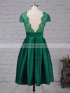A-line Scoop Neck Satin Knee-length Appliques Lace Prom Dresses #UKM020103716