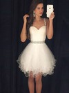 A-line Sweetheart Tulle Short/Mini Beading Prom Dresses #UKM020103722