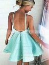A-line Halter Satin with Ruffles Short/Mini Backless Casual Prom Dresses #UKM020103769