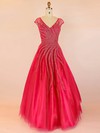 Ball Gown V-neck Tulle Floor-length with Appliques Lace Prom Dresses #UKM020104041