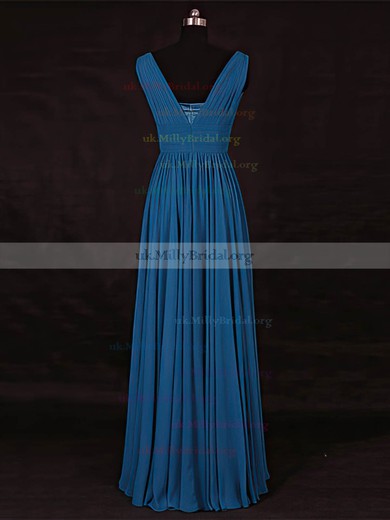 Chiffon V-neck A-line Floor-length with Ruffles Bridesmaid Dresses #UKM01013115