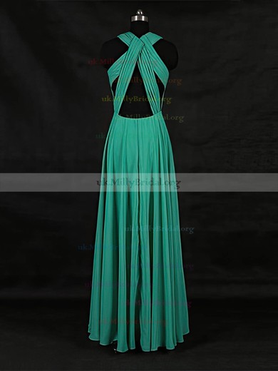 Chiffon V-neck A-line Floor-length with Ruffles Bridesmaid Dresses #UKM01013124