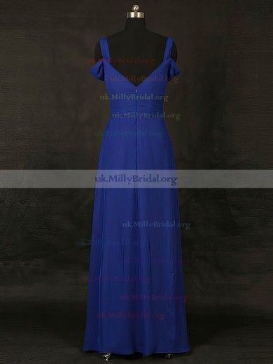 Chiffon V-neck A-line Floor-length with Ruffles Bridesmaid Dresses #UKM01013127