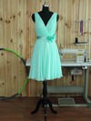 Chiffon V-neck A-line Short/Mini with Sashes / Ribbons Bridesmaid Dresses #UKM01013380