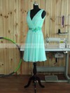 Chiffon V-neck A-line Short/Mini with Sashes / Ribbons Bridesmaid Dresses #UKM01013380
