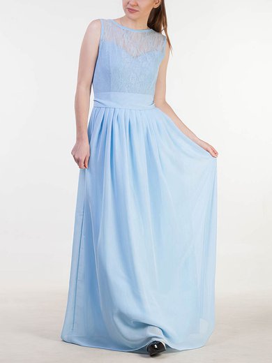 Lace Chiffon Scoop Neck A-line Floor-length with Sashes / Ribbons Bridesmaid Dresses #UKM01013383