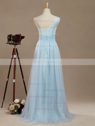 Tulle One Shoulder A-line Floor-length with Lace Bridesmaid Dresses #UKM01013390
