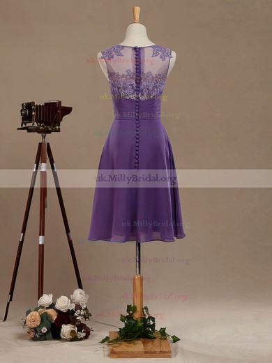 Tulle Chiffon Scoop Neck A-line Short/Mini with Appliques Lace Bridesmaid Dresses #UKM01013391