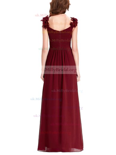 Chiffon V-neck A-line Floor-length with Flower(s) Bridesmaid Dresses #UKM01013393