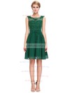Chiffon Tulle Scoop Neck A-line Short/Mini with Appliques Lace Bridesmaid Dresses #UKM01013404