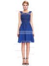 Chiffon Tulle Scoop Neck A-line Short/Mini with Appliques Lace Bridesmaid Dresses #UKM01013404