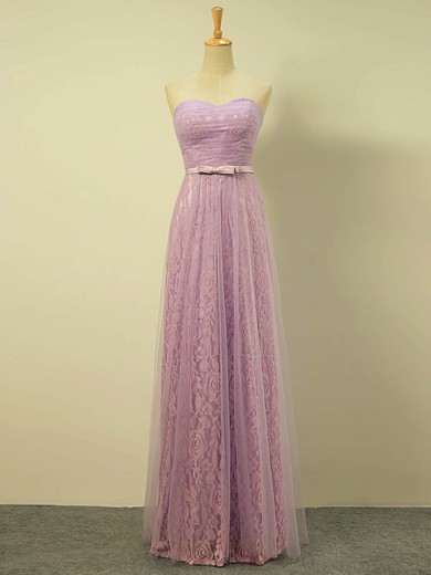 Lace Tulle Sweetheart A-line Floor-length with Sashes / Ribbons Bridesmaid Dresses #UKM01013422