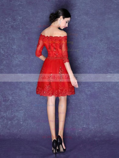 Tulle Off-the-shoulder A-line Short/Mini with Appliques Lace Bridesmaid Dresses #UKM01013423