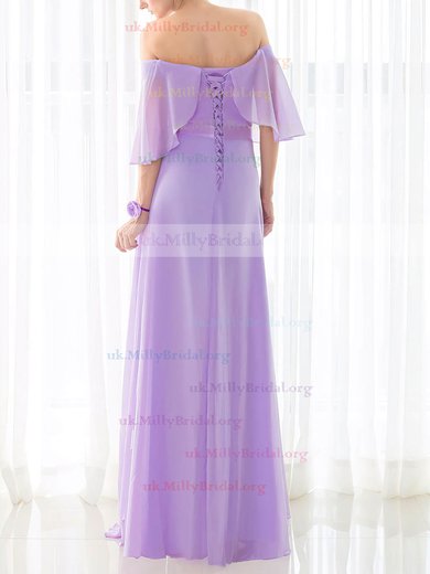Chiffon Off-the-shoulder A-line Floor-length with Sashes / Ribbons Bridesmaid Dresses #UKM01013433