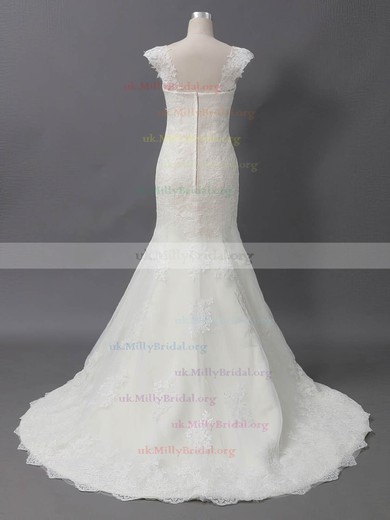 Tulle Sweetheart Trumpet/Mermaid Sweep Train with Appliques Lace Wedding Dresses #UKM00022906