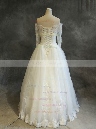Tulle Off-the-shoulder Ball Gown Floor-length with Sequins Wedding Dresses #UKM00022910