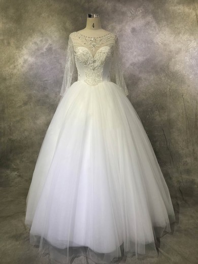Tulle Scoop Neck Ball Gown Floor-length with Sequins Wedding Dresses #UKM00022923