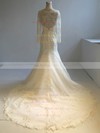 Tulle Scoop Neck Trumpet/Mermaid Court Train with Appliques Lace Wedding Dresses #UKM00022953