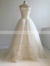 Tulle V-neck Ball Gown Floor-length with Beading Wedding Dresses #UKM00022955