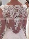 Satin Tulle V-neck Ball Gown Sweep Train with Appliques Lace Wedding Dresses #UKM00022958