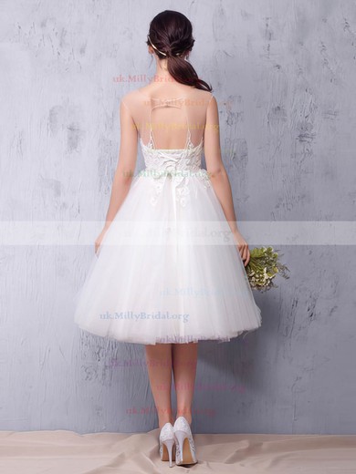 Tulle Scoop Neck Princess Knee-length with Sashes / Ribbons Wedding Dresses #UKM00022987