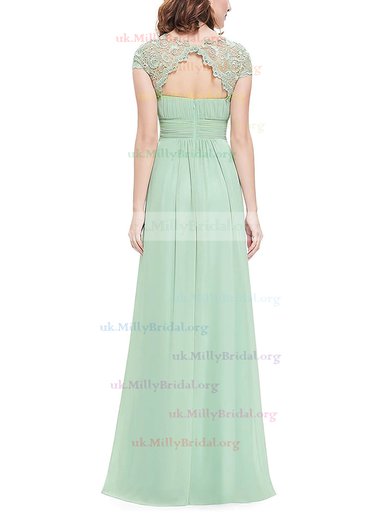 Lace Chiffon Scoop Neck A-line Floor-length with Pleats Bridesmaid Dresses #UKM01013435