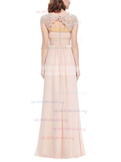 Lace Chiffon Scoop Neck A-line Floor-length with Pleats Bridesmaid Dresses #UKM01013437