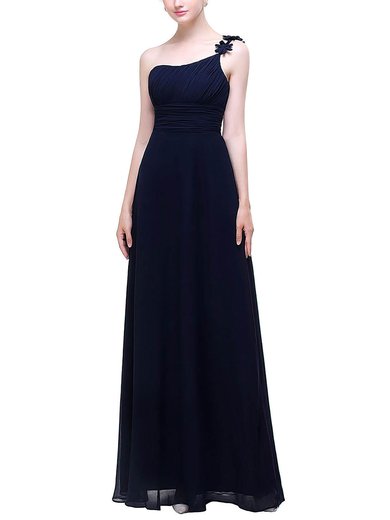 Chiffon One Shoulder A-line Floor-length with Flower(s) Bridesmaid Dresses #UKM01013445