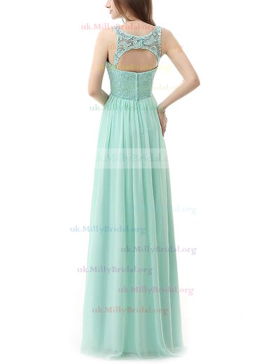 Chiffon Scoop Neck A-line Floor-length with Lace Bridesmaid Dresses #UKM01013459