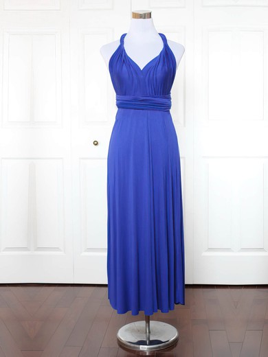 Jersey V-neck A-line Ankle-length with Ruffles Bridesmaid Dresses #UKM01013137