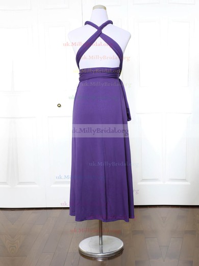 Jersey V-neck A-line Ankle-length with Ruffles Bridesmaid Dresses #UKM01013140